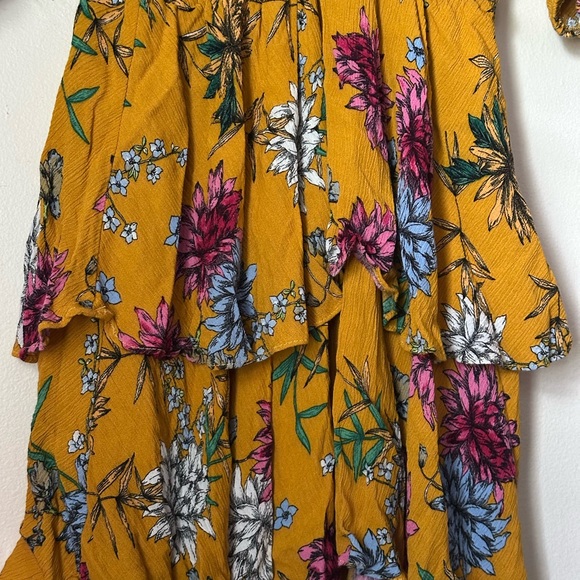 Yellow Ruffled Wrap Sundress with Puff Sleeves - Picture 2 of 15
